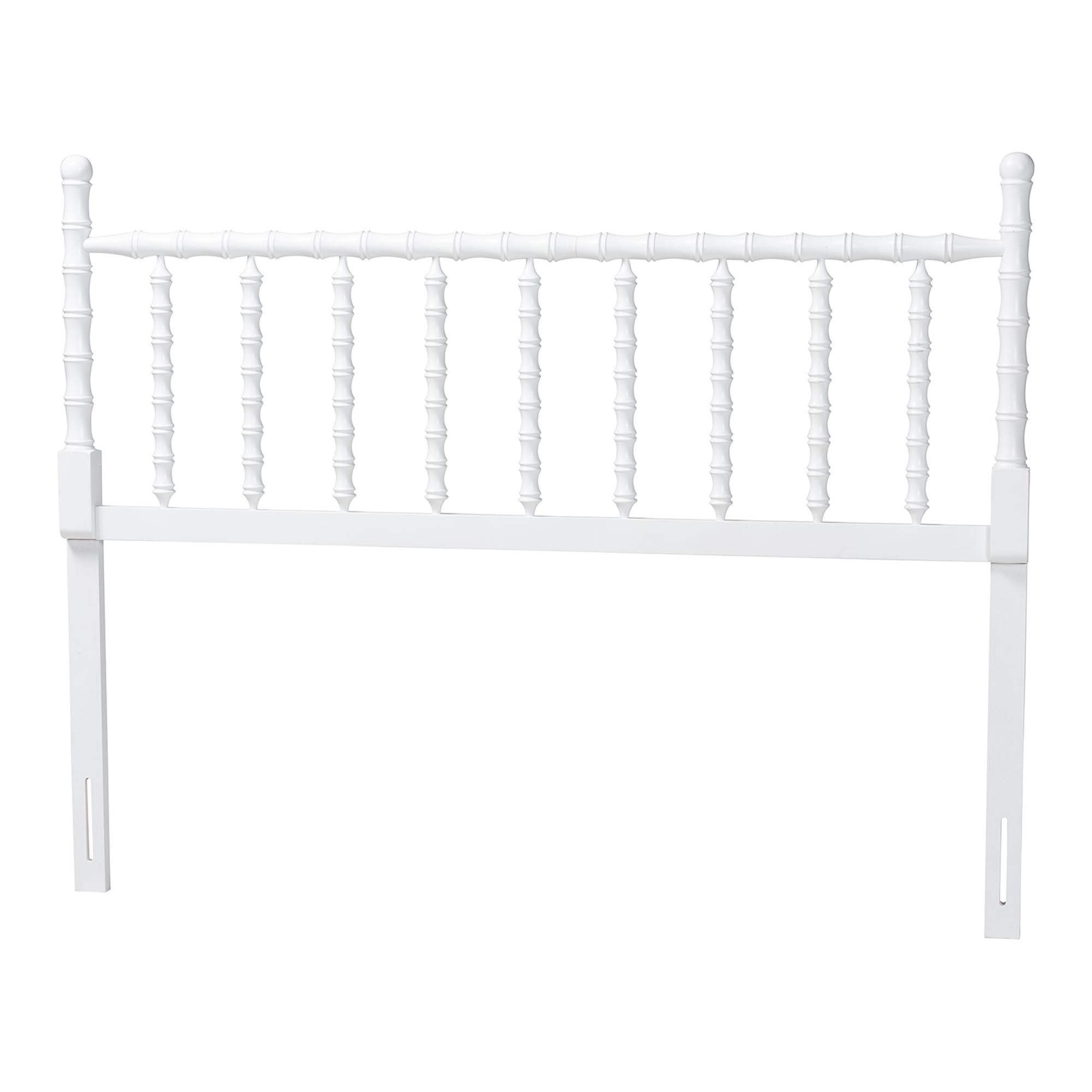 Baxton Studio Edaline Bamboo Motif Headboard - Crafted Wood Panel with Decorative Turned Spindle Design for Boho Costal Bedroom, King, White
